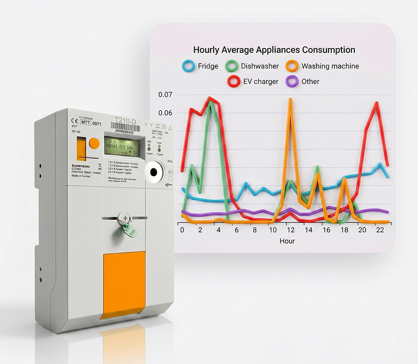 Smart meter with hourly appliance consumption chart